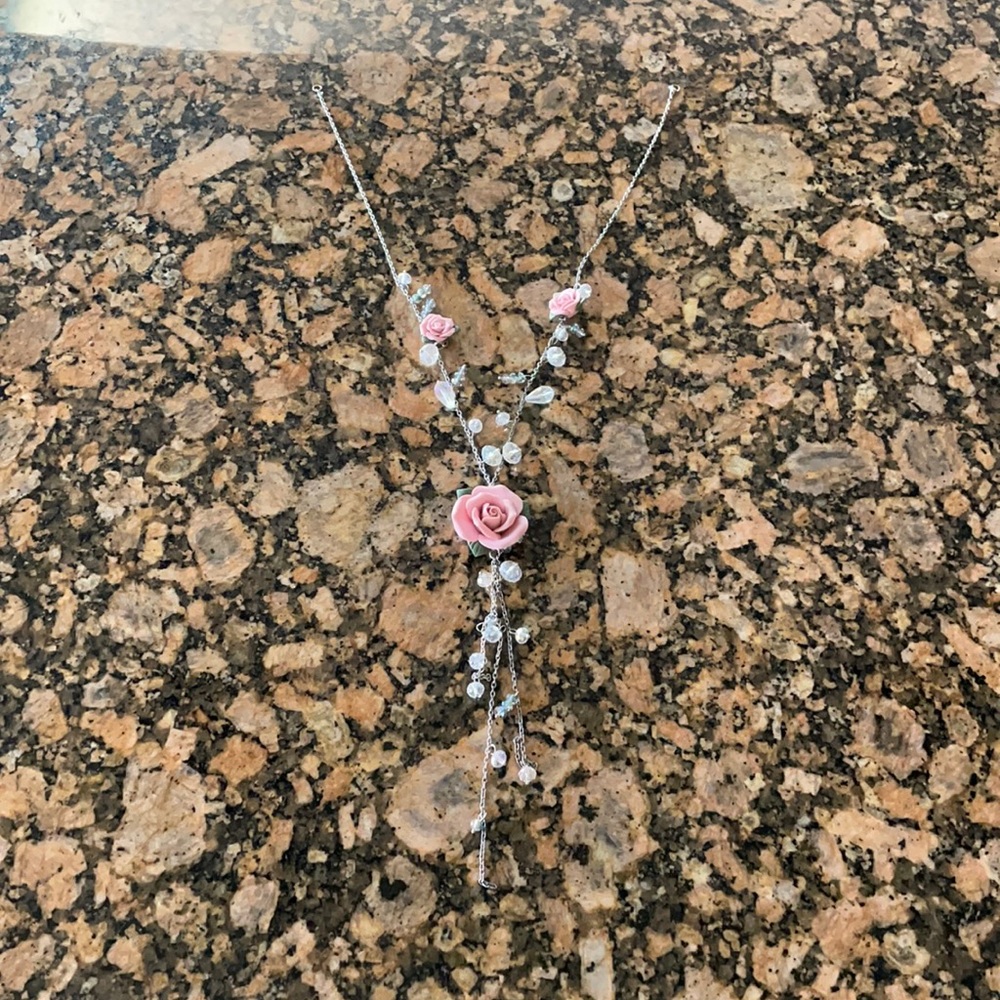 Rose and Crystal Lanyard Necklace